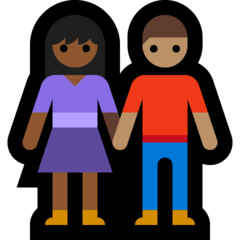 Come Uomo e donna che si tengono per mano: carnagione abbastanza scura e carnagione olivastra emoji appare su Microsoft.