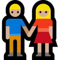 How Woman and Man Holding Hands: Medium-Light Skin Tone emoji looks on Microsoft.