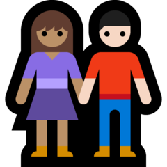 Come Uomo e donna che si tengono per mano: carnagione olivastra e carnagione chiara emoji appare su Microsoft.