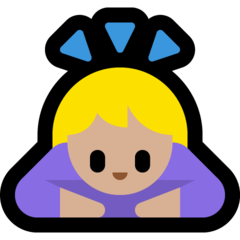 A quoi ressemblent les emoji Femme qui s’incline: peau moyennement claire sur Microsoft.