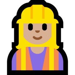 How Woman Construction Worker: Medium-Light Skin Tone emoji looks on Microsoft.