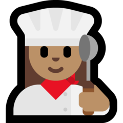 A quoi ressemblent les emoji Cuisinière: peau légèrement mate sur Microsoft.