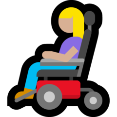 A quoi ressemblent les emoji Femme en fauteuil motorisé: peau moyennement claire sur Microsoft.