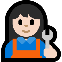 How Woman Mechanic: Light Skin Tone emoji looks on Microsoft.