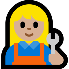 How Woman Mechanic: Medium-Light Skin Tone emoji looks on Microsoft.