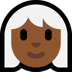 Cómo se ve el emoji Mujer: tono de piel oscuro medio y pelo blanco en Microsoft.