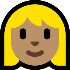 Wie Frau: mittlere Hautfarbe, blond Emoji auf Microsoft aussieht.