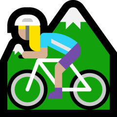 Come Ciclista donna di mountain bike: carnagione abbastanza chiara emoji appare su Microsoft.