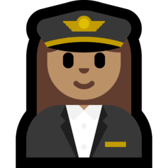 A quoi ressemblent les emoji Pilote femme: peau légèrement mate sur Microsoft.