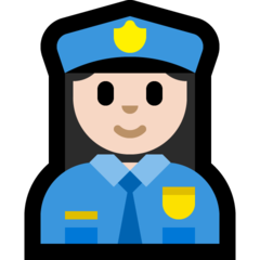 Kadın polis memuru: açık cilt tonu emojisi Microsoft üzerinde nasıl görünüyor.