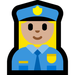 女性警察官: やや薄い肌色の絵文字がMicrosoftでどのように見えるか。