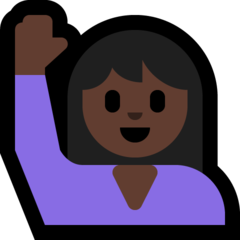 A quoi ressemblent les emoji Femme qui lève la main: peau foncée sur Microsoft.