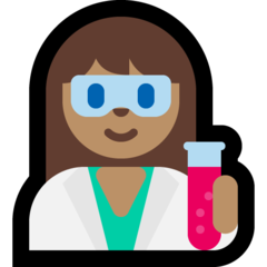 Como o emoji do Cientista mulher: pele morena é exibido no Microsoft.