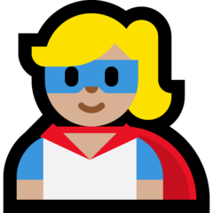 Como o emoji do Super-heroína: pele morena clara é exibido no Microsoft.