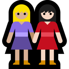 A quoi ressemblent les emoji Deux femmes se tenant la main: peau moyennement claire et peau claire sur Microsoft.