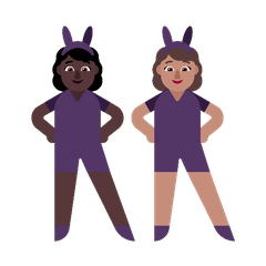 A quoi ressemblent les emoji Femmes avec des oreilles de lapin : peau foncée et peau légèrement mate sur Microsoft.