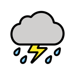 How Cloud with Lightning and Rain emoji looks on Openmoji.