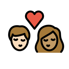 A quoi ressemblent les emoji Bisou : adulte, adulte, peau claire et peau légèrement mate sur Openmoji.