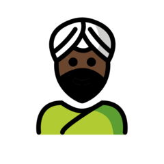 Wie Mann mit Turban: dunkle Hautfarbe Emoji auf Openmoji aussieht.