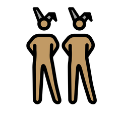 Openmoji에서토끼 귀를 쓰고 춤추는 남자들: 갈색 피부그림 이모티콘이 어떻게 보이는지.