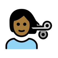 كيف ‫شخص يُقص شعره: بشرة بلون معتدل مائل للغامق الرموز التعبيرية تبدو على Openmoji.