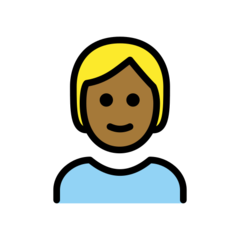 Cómo se ve el emoji Persona adulta rubia: tono de piel oscuro medio en Openmoji.