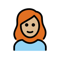 Bagaimana emoji Perempuan: ton kulit sederhana cerah dan rambut merah kelihatan di Openmoji.