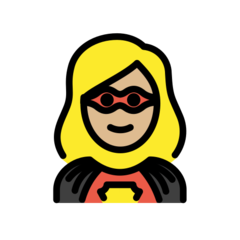 Como o emoji do Super-heroína: pele morena clara é exibido no Openmoji.