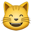 Bagaimana Wajah kucing gembira dengan mata bahagia emoji terlihat di Samsung.