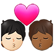 Como o emoji do Beijo: pessoa, pessoa, pele clara e pele morena escura é exibido no Samsung.