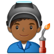 How Man Factory Worker: Medium-Dark Skin Tone emoji looks on Samsung.