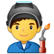 Jak wygląda emoji Mężczyzna pracownik fabryki w Samsung.