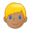 Hoe Man met blond haar: getinte huidskleur emoji eruit ziet op Samsung.