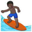 How Man Surfing: Dark Skin Tone emoji looks on Samsung.