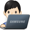 Bagaimana emoji Ahli teknologi lelaki: ton kulit cerah kelihatan di Samsung.