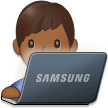 Bagaimana emoji Ahli teknologi lelaki: ton kulit sederhana gelap kelihatan di Samsung.