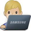 How Man Technologist: Medium-Light Skin Tone emoji looks on Samsung.