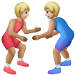 A quoi ressemblent les emoji Lutteurs : peau moyennement claire sur Samsung.