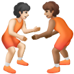 A quoi ressemblent les emoji Personnes faisant de la lutte : peau claire et peau légèrement mate sur Samsung.