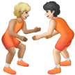 A quoi ressemblent les emoji Personnes faisant de la lutte : peau moyennement claire et peau claire sur Samsung.