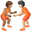 A quoi ressemblent les emoji Personnes faisant de la lutte : peau légèrement mate et peau claire sur Samsung.