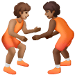 A quoi ressemblent les emoji Personnes faisant de la lutte : peau légèrement mate et peau mate sur Samsung.