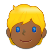 Hoe Persoon met blond haar: donkergetinte huidskleur emoji eruit ziet op Samsung.