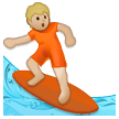 How Person Surfing: Medium-Light Skin Tone emoji looks on Samsung.