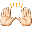 How Raising Hands: Light Skin Tone emoji looks on Samsung.