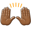 How Raising Hands: Medium-Dark Skin Tone emoji looks on Samsung.