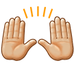 How Raising Hands: Medium-Light Skin Tone emoji looks on Samsung.