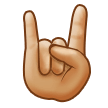 How Sign of the Horns: Medium-Light Skin Tone emoji looks on Samsung.