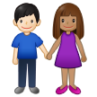 Hoe Man en vrouw hand in hand: getinte huidskleur, lichte huidskleur emoji eruit ziet op Samsung.