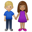 Come Uomo e donna che si tengono per mano: carnagione olivastra e carnagione abbastanza chiara emoji appare su Samsung.